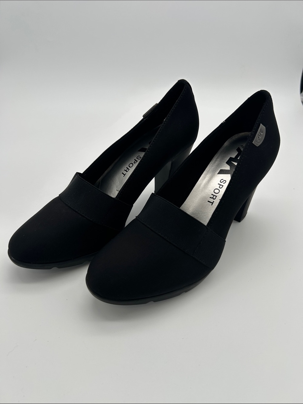 Anne Klein Black Elastic Band Mid Heel Sporty Pumps